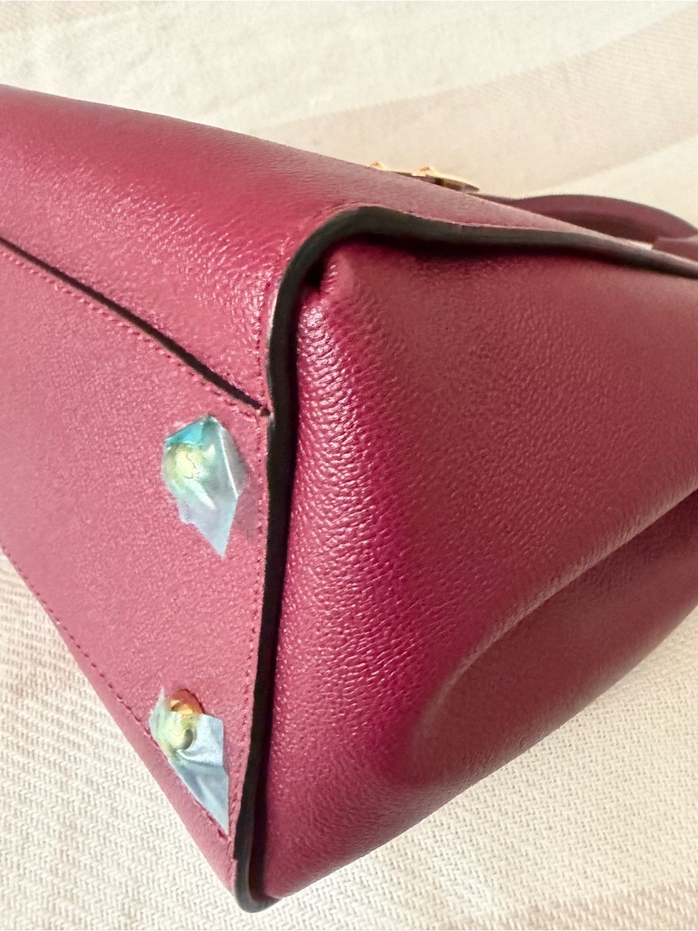 Burberry Burgundy Leather Top-Handle Satchel with Check Strap - Picture 8 of 12